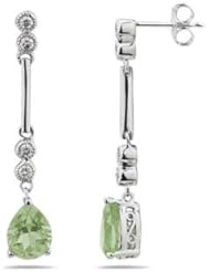 Green Amethyst & Diamond Dangle Earrings in 14K White Gold