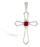 14K White Gold Genuine Round Ruby Cross Pendant