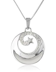 Sterling Silver "If you Can Imagine It, You Can Achieve It. If You Can Dream It, You Can Become It" with Star 1/10 ct. t.w. Diamond Circle Pendant Necklace, 18"