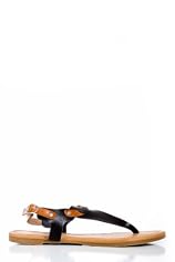 Faux leather V-Strap Thongs in Black