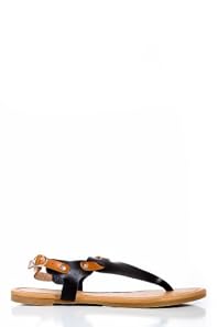 Faux leather V-Strap Thongs in Black