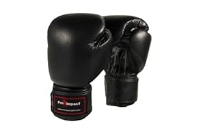 Genuine Leather Boxing Gloves Black 16 Oz. Pro Impact ($80 Value)