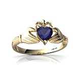 14K Yellow Gold Heart Genuine Sapphire Celtic Claddagh Ring