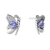 14K White Gold Pear Genuine Tanzanite Butterfly Earrings