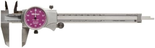 Mitutoyo 505-675-52 Dial Caliper, Stainless Steel, Purple Face, 0-6" Range, +/-0.001" Accuracy, 0.001" Resolution
