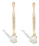 14K Yellow Gold Genuine Oval Opal and Diamond Dangle Drop Earrings