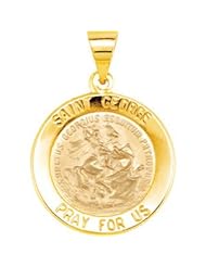 Hollow Round St. Saint George the Dragonslayer Medal Pendant 14K Gold Yellow R45335
