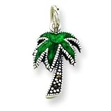 Sterling Silver Green Enameled Palm Tree Charm with 20 inch Sterling Silver Chain