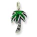 Sterling Silver Green Enameled Palm Tree Charm with 20 inch Sterling Silver Chain