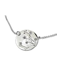 Sterling Silver Japanese Cherry Blossom Necklace - Flowers and Branches on Large Disc