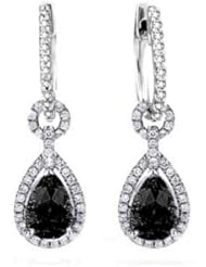 4.37Ct Black Diamond & Diamonds Dangling Earrings 14K Gold