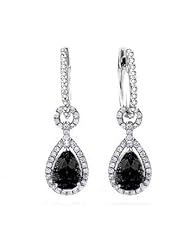 4.37Ct Dangling Black Diamond & Diamond Hoop Earrings 18k Gold