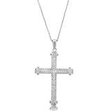 Sterling Silver 925 Cubic Zirconia CZ Accent Cross Pendant Necklace