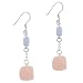 Sterling Silver .925 Genuine Rose Quartz Lace Agate Stone Nugget Rolo Link Dangle Drop Earrings