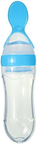Baby Toddler Food Cereal Bottle Feeding Spoon Silicone Squeeze Feeder Supplies Blue