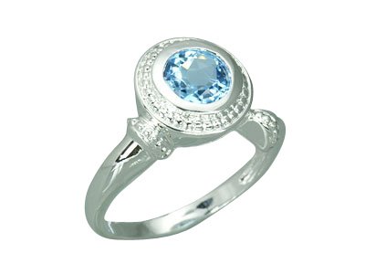 1.75 Carats Round Genuine Swiss Blue Topaz Sterling Silver Ring