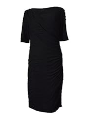 Polyester/Rayon/Knit Draped Wrap Bateau Neck  Dress
