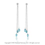 14K White Gold Blue Topaz Bezel Diamond Drop Earrings