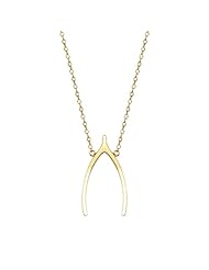 14K Solid Yellow Gold High Polished Wishbone Charm Necklace with Rolo Link Chain *Made in the U.S.A.* Available in 16" and 18"