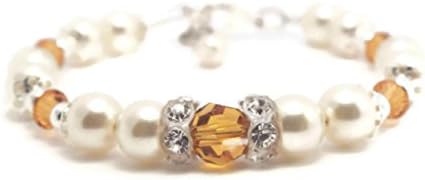 Baby Pearl and Crystal Birthstone Bracelet Flower Girl Baby Shower Gift