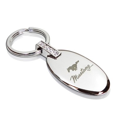 Ford Mustang Chrome Oval Crystal Key Chain