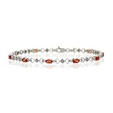 STUNNING GENUINE GARNETT & DIAMOND 14K WHITE GOLD BRACELET