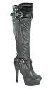 Womens Round Toe Knee High Biker Boot Ladies High Heel Platform Boot Size 3 4 5 6 7 8