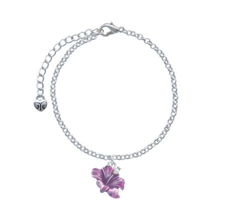 Purple Hibiscus Flower Silver Plated Elegant Charm Bracelet [Jewelry]