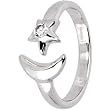 Sterling Silver 925 Cubic Zirconia STAR and MOON Adjustable Toe Ring