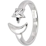 Sterling Silver 925 Cubic Zirconia STAR and MOON Toe Ring