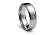 Stainless Steel Ring Flat Center Satin High Polish with CZ