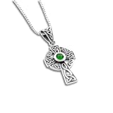 Small Celtic Knot Sun Cross with Emerald Green Glass Pendant and 18 Sterling Silver Necklace