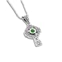 Small Celtic Knot Sun Cross with Emerald Green Glass Pendant and 18" Sterling Silver Necklace