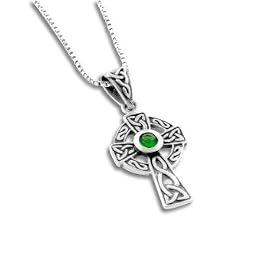 Buy Small Celtic Knot Sun Cross with Emerald Green Glass Pendant and 18 Sterling Silver Necklace by Silver Insanity