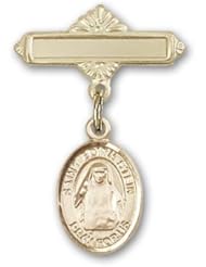Gold Filled Baby Badge with St. Edith Stein Charm and Polished Badge Pin