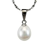 7-8mm Cultured Pearl Basic Drop Pendant on Silver Chain Necklace, White (16)