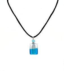 Necklace - N159 - Murano Style Glass - Rectangle Shape ~ Aqua and Silver on Silky Satin Cord