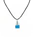 Necklace - N159 - Murano Style Glass - Rectangle Shape ~ Aqua and Silver on Silky Satin Cord