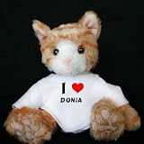 Plush Stuffed Brown Cat Toy with I Love Donia T-Shirt (first name/surname/nickname)