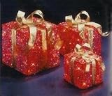 Set of 3 Sparkling Red Sisal Gift Boxes Lighted Christmas Yard Art Decorations