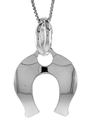 Sterling Silver Large Horseshoe Pendant, Made in Italy. 1 inch (25 mm) Tall