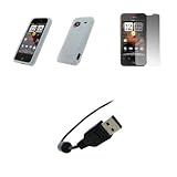 HTC Droid Incredible - Premium Clear Soft Silicone Gel Skin Cover Case + Crystal Clear Screen Protector + USB Data Sync Charge Cable for HTC Droid Incredible