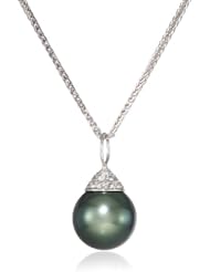 Baggins White Gold Black Tahitian Pearl with Pave Diamond Cap Pendant Necklace