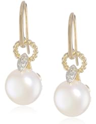 10K Yellow Gold 10.5-11.0mm Freshwater Cultured Pearl and Diamond Earrings (0.05 cttw, G-H Color, I1-I2 Clarity)