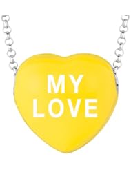 Sterling Silver 17mm Yellow enamel Sweethearts MY LOVE Heart Pendant