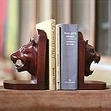 Cedar bookends, 'Lion Guardian' (pair)