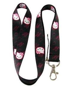 New Hello Kitty Face Black Lanyard Keychain Holder