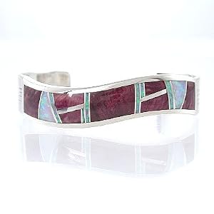 Southwestern Native American Handmade Sugilite and Opal Inlaid Cuff Bracelet in Sterling Silver by Navajo Indian Artist James Lee, #7762