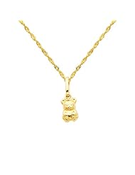 14K Yellow Gold Teddy Bear Charm Pendant with Yellow Gold 1.2mm Singapore Chain with Spring Ring Clasp - Pendant Necklace Combination (Different Chain Lengths Available)