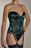 Shirley of Hollywood Velvet Flocked Satin Strapless Corset with Thong (25945) 34/Jade